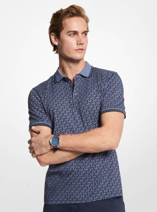 Panske Polokosele Michael Kors Greenwich Logo Print Cotton Jersey Indigo - Oblecenie Michael Kors Sleva | YSLHX-3764